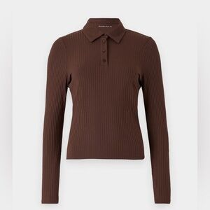 Abercrombie Long-Sleeve Wide Rib Polo Top